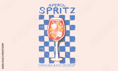 Aperol spritz artwork for for t-shirt. Summer print.