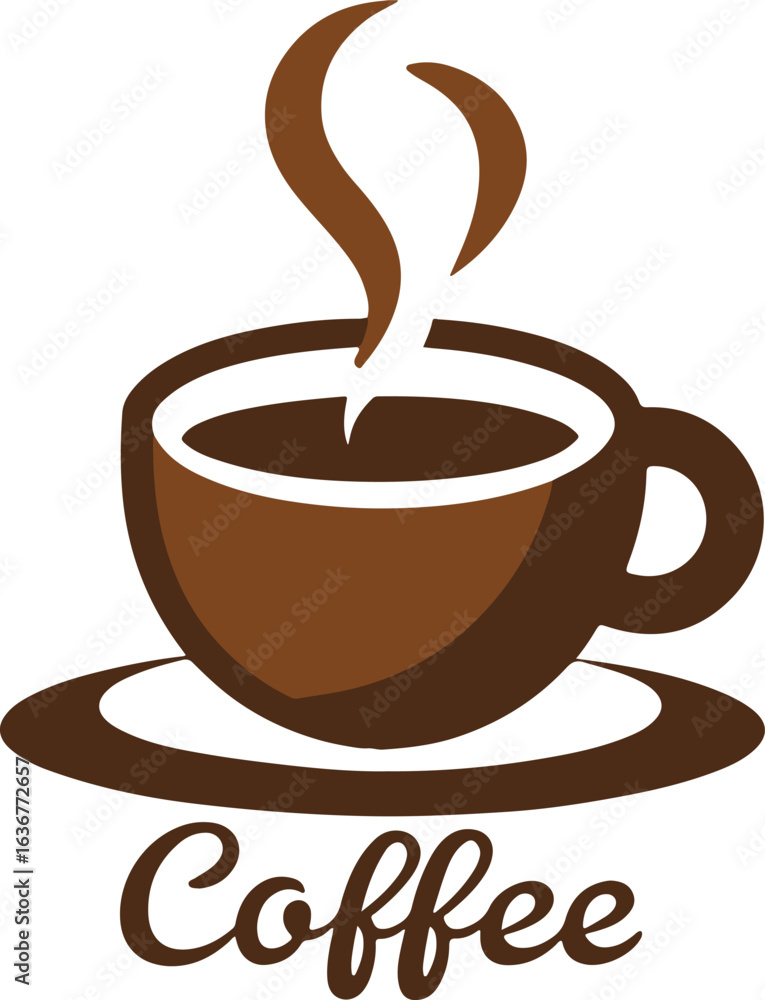 Obraz premium Minimalist Coffee Cup Illustration Featuring Steam and Elegant Lettering for Coffee Lovers