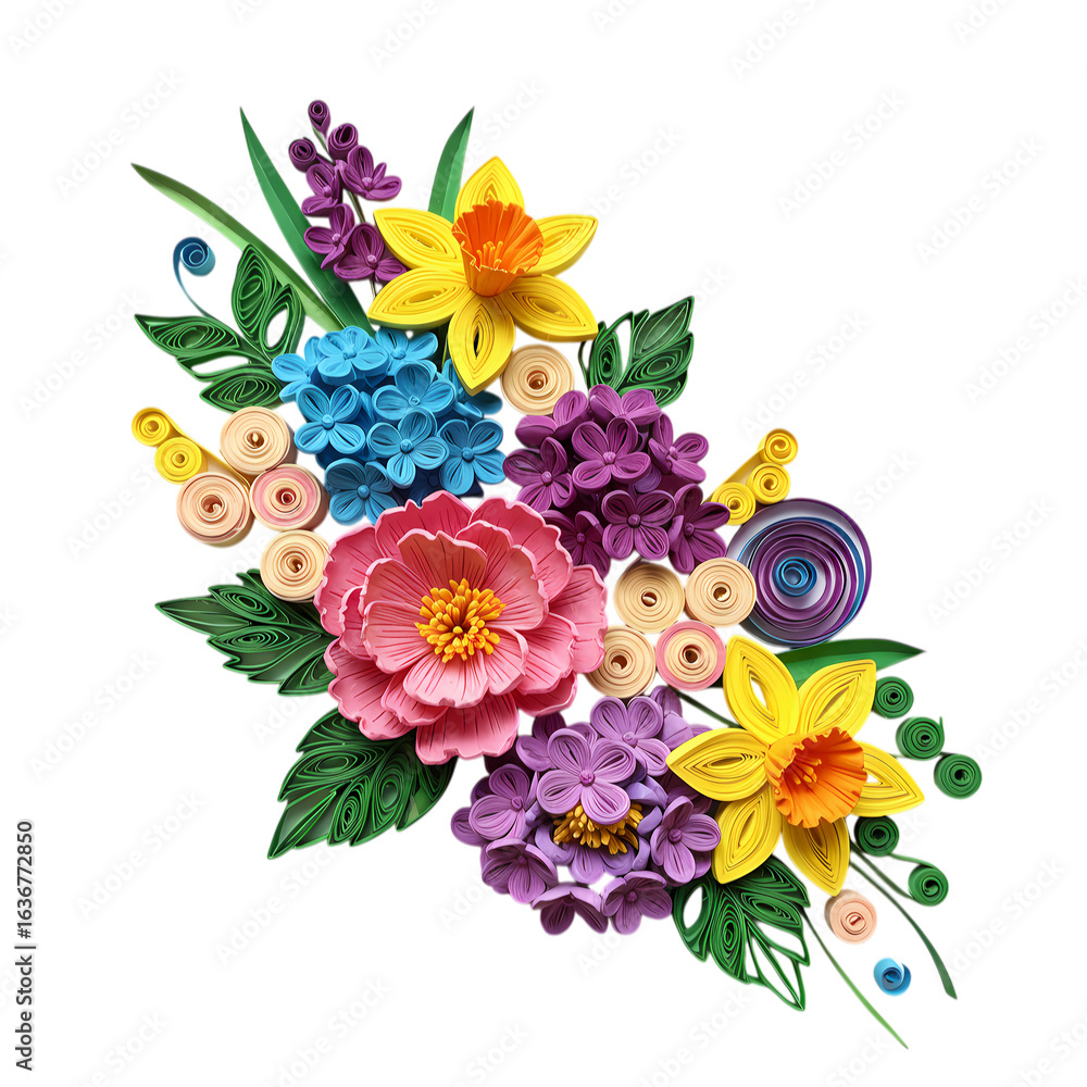 Obraz premium Paper Flower Bouquet: Quilling Art, Floral Arrangement, Spring Blooms