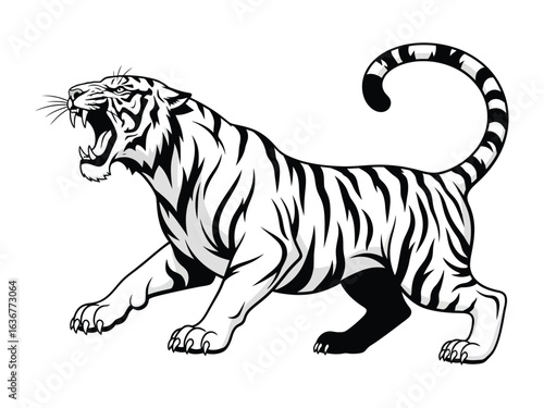 Tiger's Roar: The illustration features a majestic tiger roaring with fierce intensity, stripes creating a striking contrast. It embodies power, strength, and the untamed spirit of the wild.