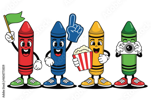 Cheerful Crayon Characters at a Sporting Event
