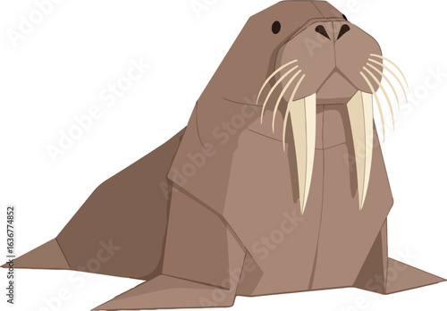 Origami Walrus Vector Paper Folded Brown Beige Minimal Design