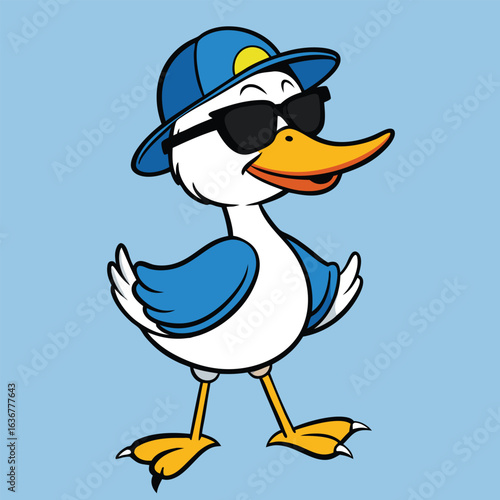 Cool cartoon duck wearing sunglasses and a hat