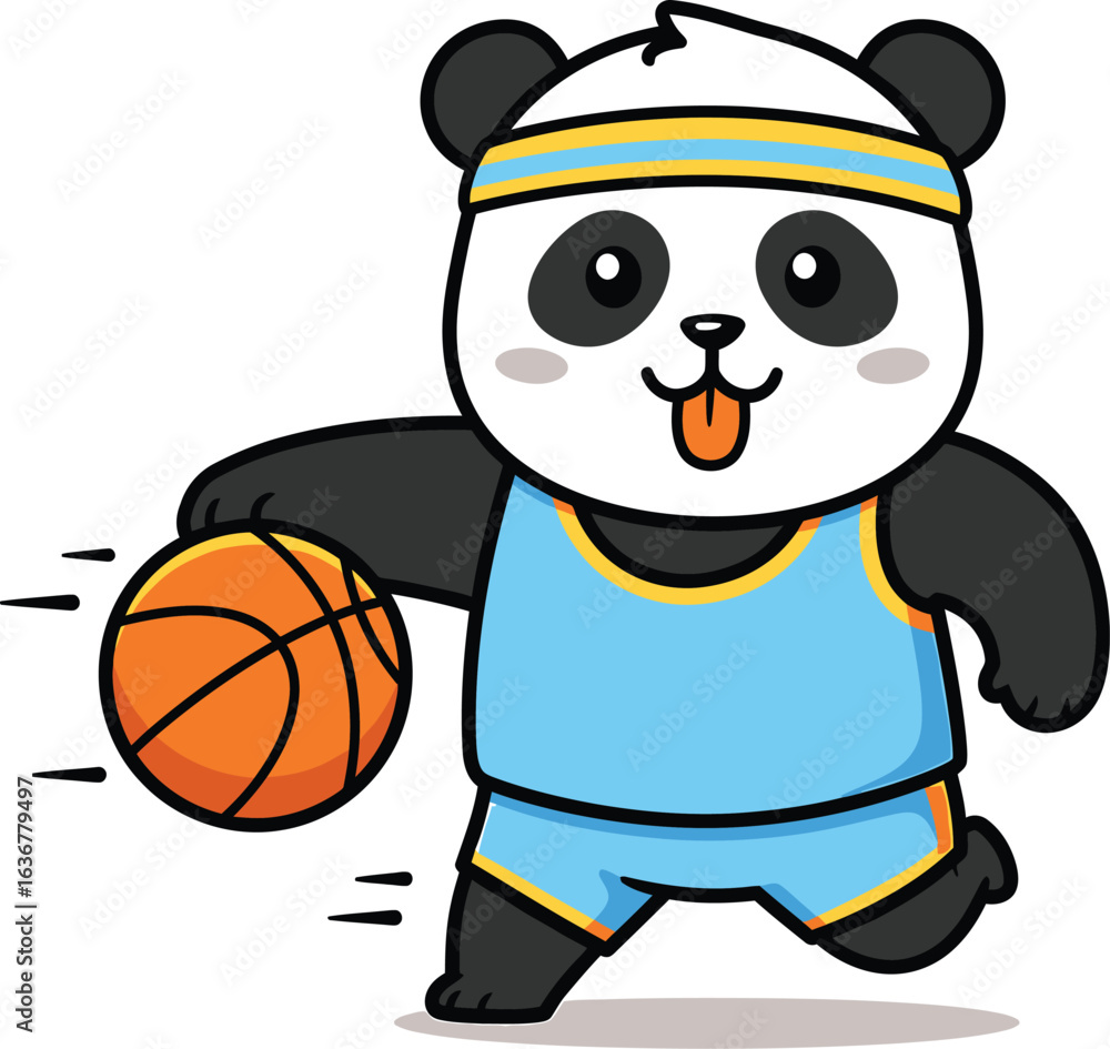 Naklejka premium Playful Panda Dribbling a Basketball Cartoon