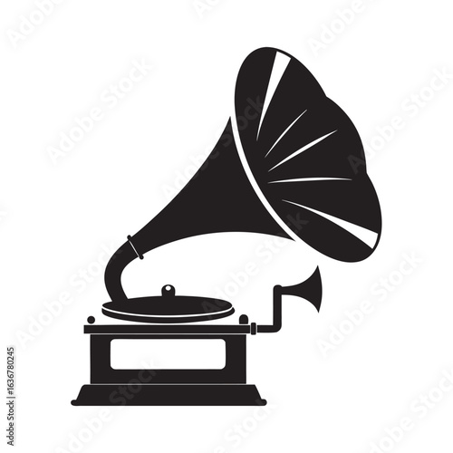 Antique Phonograph With Horn Speaker Silhouette Art
