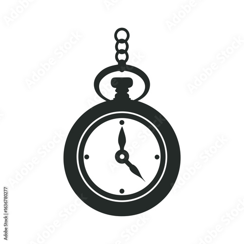 Antique Pocket Watch With Chain Silhouette Illustration