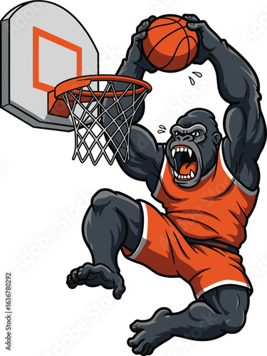 Dynamic Gorilla Cartoon Dunking a Basketball