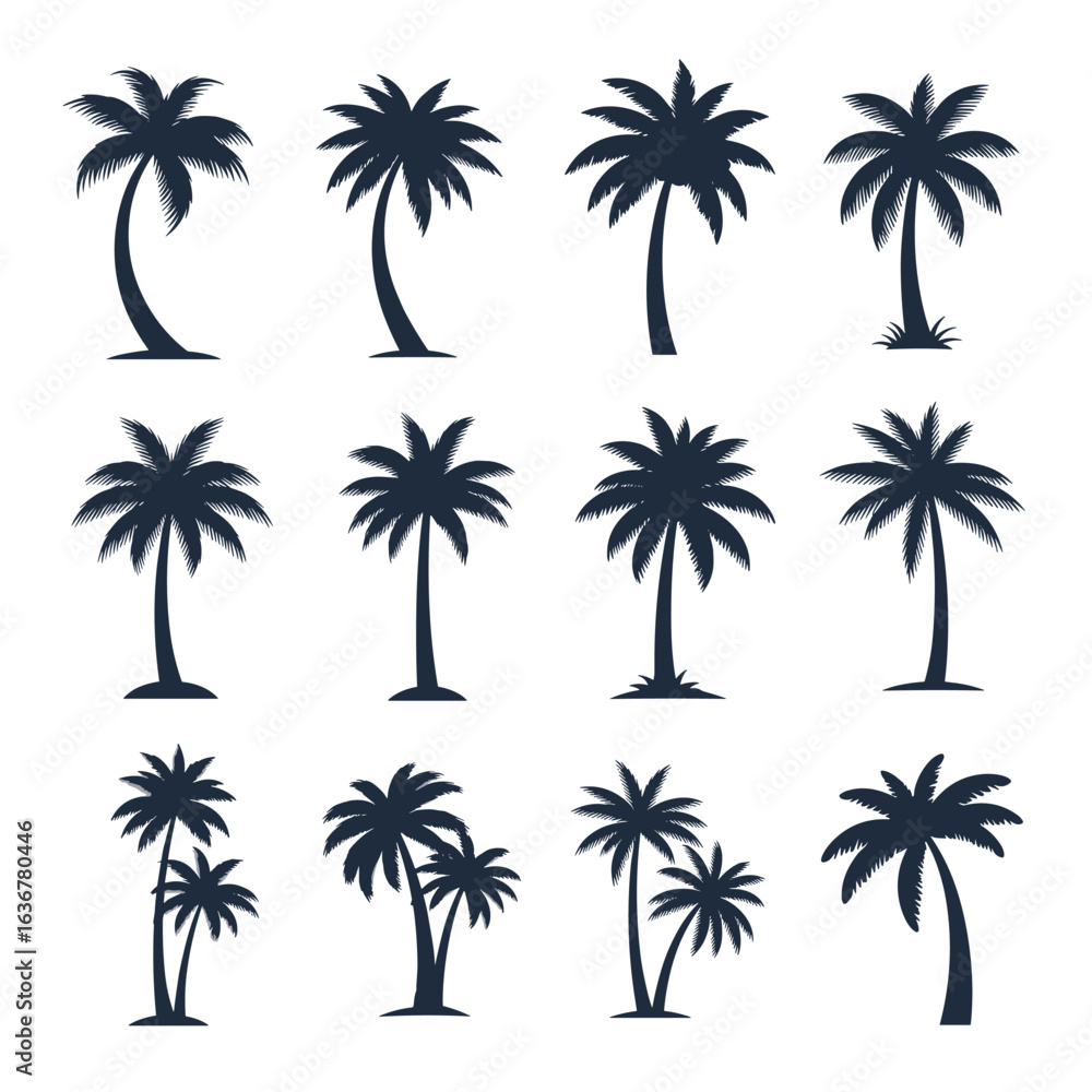 Fototapeta premium Collection of tropical palm tree silhouettes for design and decoration projects