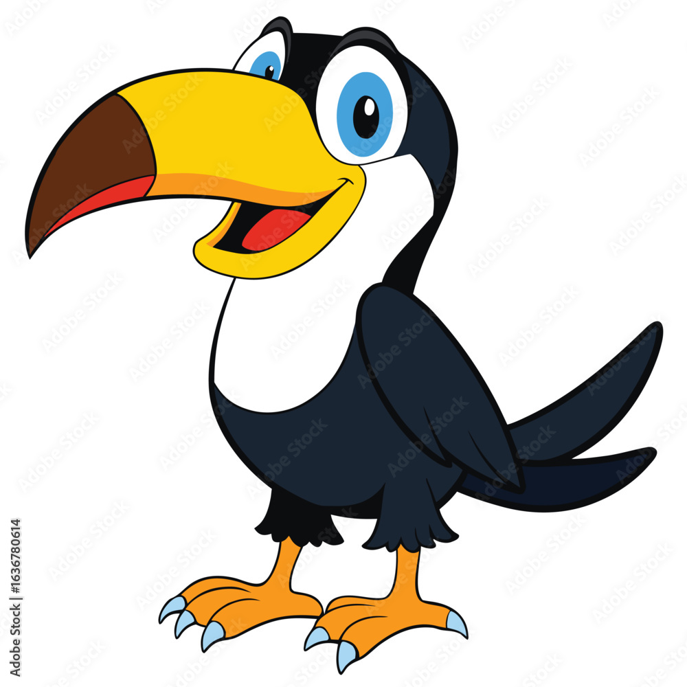 Naklejka premium Cute cartoon toucan bird with a big beak isolated on white background