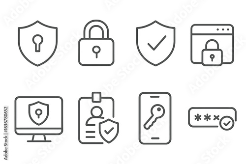 Security icons illustrating digital protection concepts for online safety and privacy measures across devices