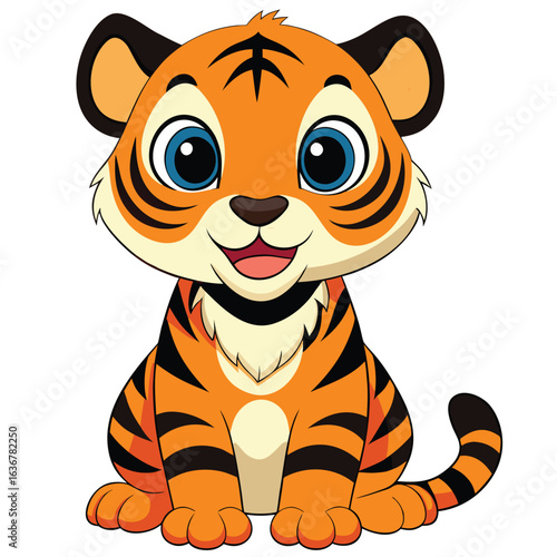 Cute cartoon tiger cub isolated on white background