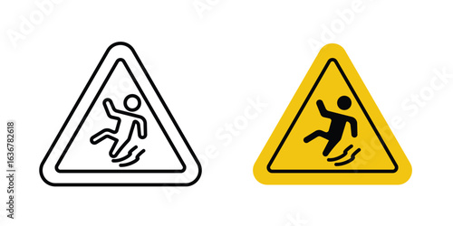 Slip Warning signs. Illustration of outline icons