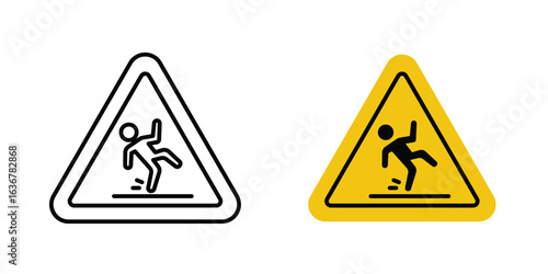Wet Floor signs. Illustration of outline icons