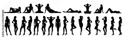 Collection of Female Silhouettes Posed in Various Styles woman girl