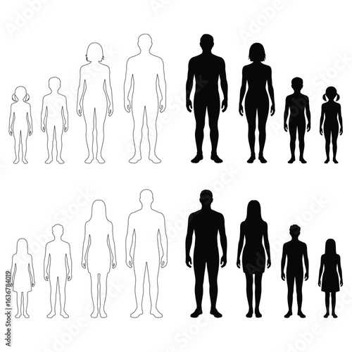 Silhouette Human Figures Male Female Adult Child Outline Black White people