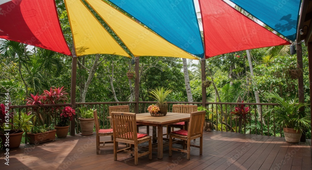 Obraz premium Colorful outdoor patio shade structures