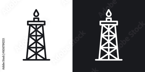 Shale gas rig icons. Illustration of outline icons