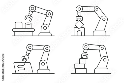 Robotic arms performing various tasks in a manufacturing environment showcasing industrial automation technology