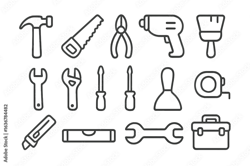 Fototapeta premium Collection of various hand tools and equipment used for home improvement and repairs in a garage setting