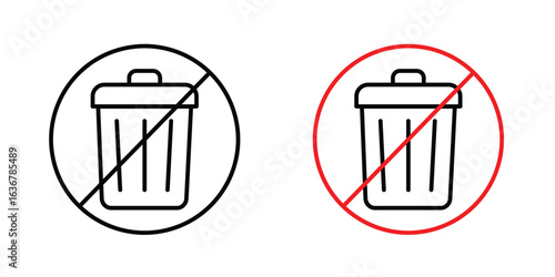 No trash signs. Illustration of outline icons