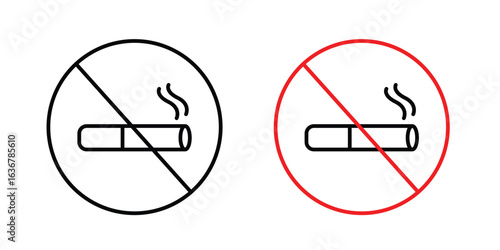 No smoking cigarette signs. Illustration of outline icons