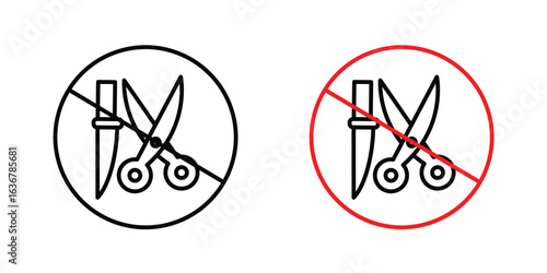 No scissors or no knives signs. Illustration of outline icons