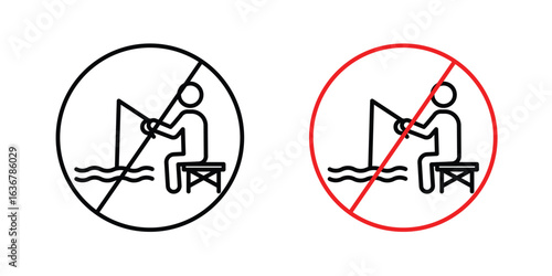 No fishing signs. Illustration of outline icons
