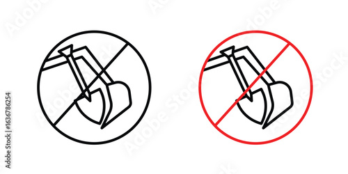 No digging signs. Illustration of outline icons