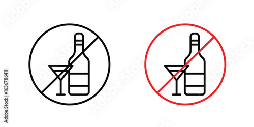 No alcohol signs. Illustration of outline icons