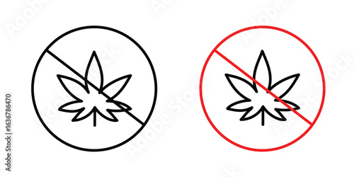 No Marijuana signs. Illustration of outline icons