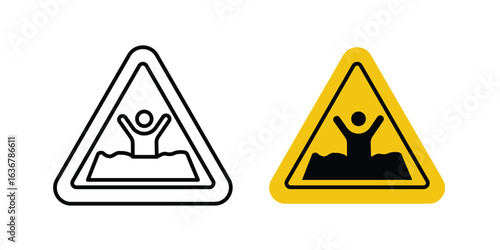 Mud warning signs. Illustration of outline icons