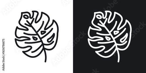 Monstera deliciosa plant leaf icons. Illustration of outline icons