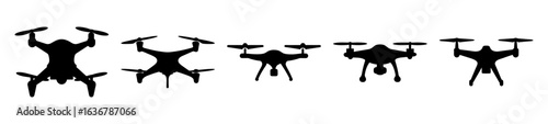 Silhouette Collection of Different Drone Designs Showcasing Modern Aerial Technology