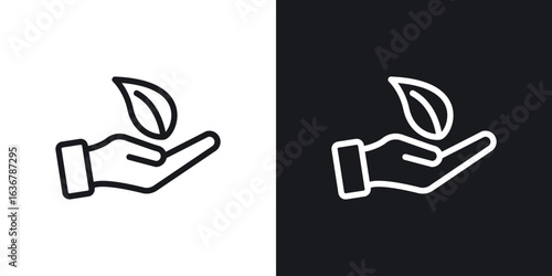 Leaf in hand icons. Illustration of outline icons