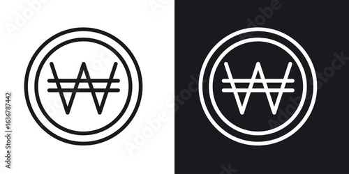 Korean won icons. Illustration of outline icons