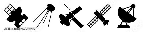 A diverse collection of spacecraft silhouettes in simple black and white image