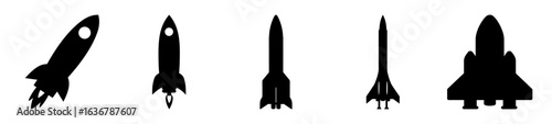 A compilation of silhouettes featuring various rocket and spacecraft designs