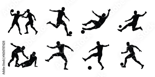 Vector art of dynamic sports action silhouettes isolated on white background