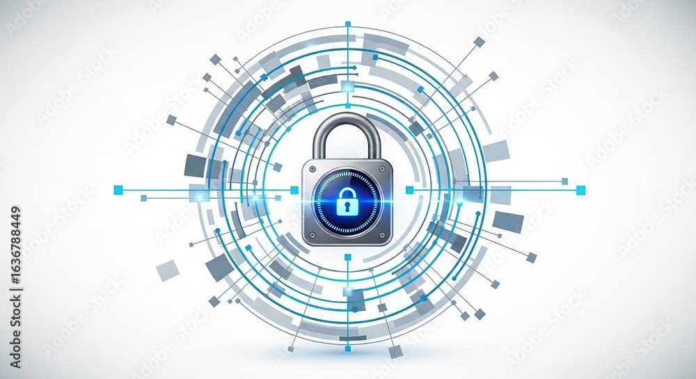 Digital security lock with abstract technology network and circuits Digital security lock with abstract technology network and circuits