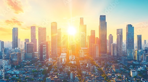 Wallpaper Mural City skyline at sunrise. Torontodigital.ca