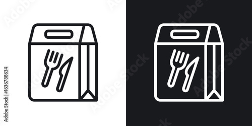 Food delivery paper bag icons. Illustration of outline icons
