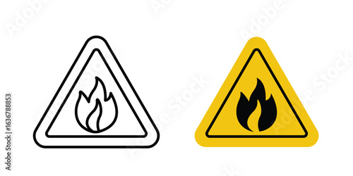 Fire warning signs. Illustration of outline icons