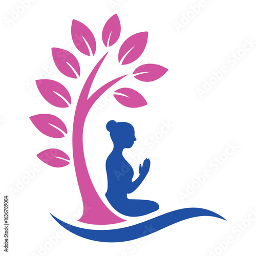 Meditation Under a Pink Tree ? Serene Vector Illustration.eps
