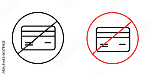 Credit card with prohibition signs. Illustration of outline icons