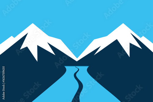 a mountain pass with glaciers on both sides