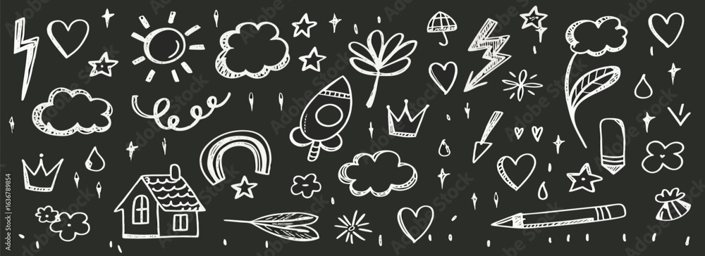 Hand-drawn Doodle Collection: Cute Whimsical Chalkboard Illustrations Hand-drawn Doodle Collection: Cute Whimsical Chalkboard Illustrations