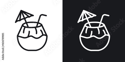 Coconut drink icons. Illustration of outline icons