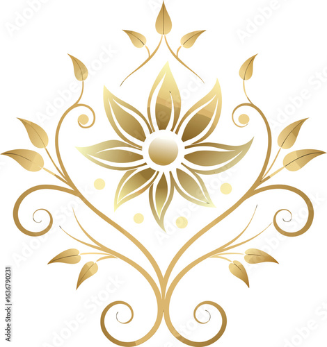 luxurious gold on black botanical ornament curling