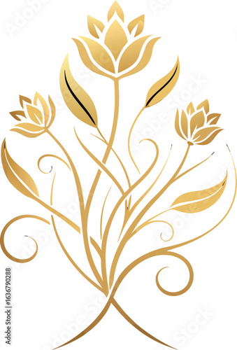  regal gold botanical illustration curling lines