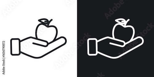 Apple in hand icons. Illustration of outline icons